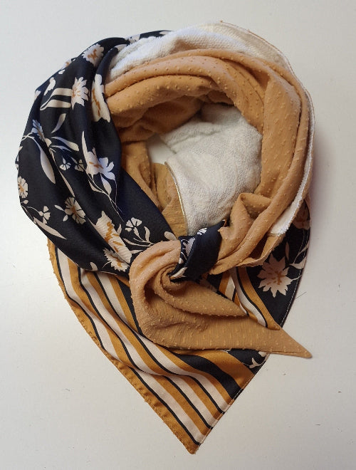 Kit à coudre foulard 3 bandes -Fleurs naturelles